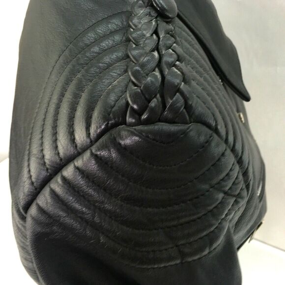 Vintage Bermans Leather Motorcycle‎ Jacket Womens Sz 12 Black Biker Belted USA - Picture 6 of 10